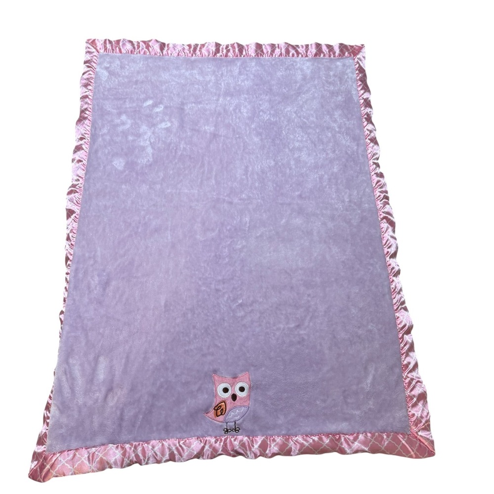 Bananafish Owl Baby Blanket Just My Style Purple Pink Satin Border Security